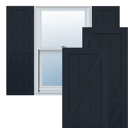 True Fit PVC Two Equal Panel Farmhouse Fixed Mount Shutters W/Z-Bar Starless Night Blue , 12Wx50H